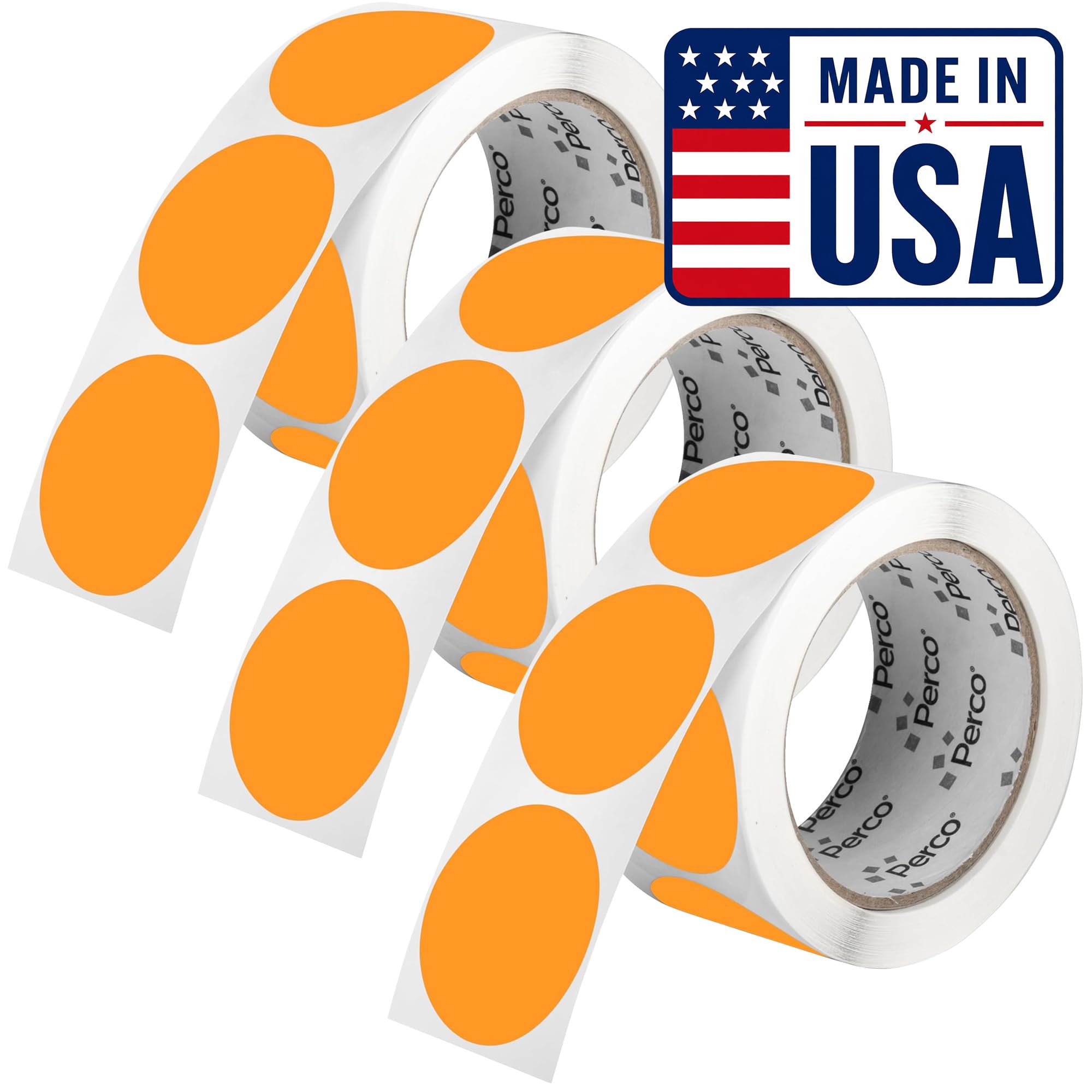 Perco Neon Orange Perforated Round Circle Dot Sticker 2-Inch Labels — 3 Rolls, 1,500 Stickers - Clearance, Sale &amp; Limited-Time Offer Labels, High Visibility - Made in USA