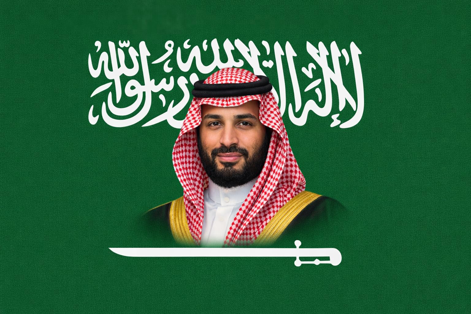 Drapeau de l'Arabie Saoudite avec Mohammed bin Salman grand format pour mât