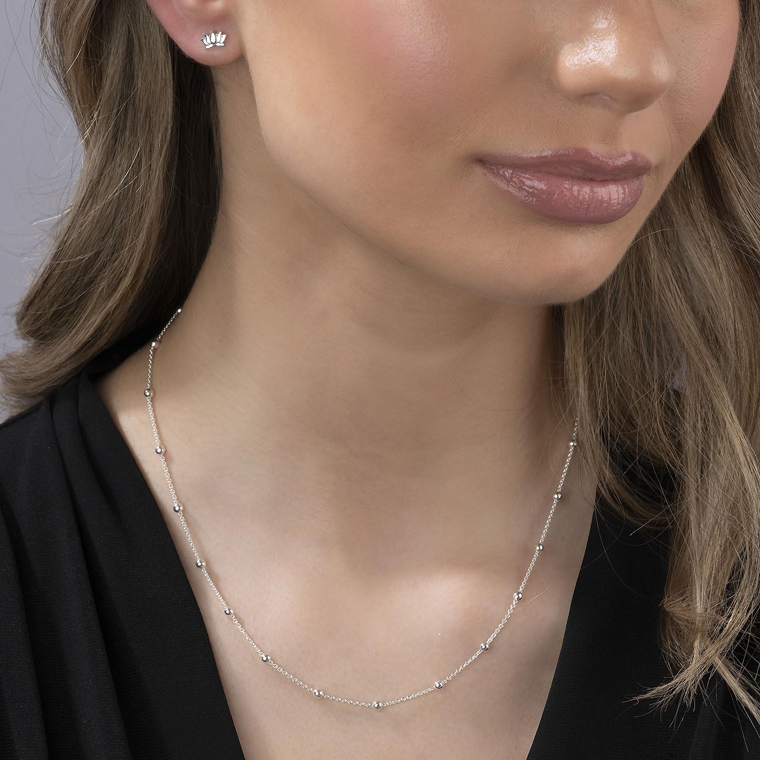 Kugel Halskette Damen 925 Silber 1,3mm mit 3mm Kugeln Silberkette K118 | Hellsilber Kugelkette 40-70cm in Schmuck Verpackung Made in Germany von MATERIA by Matthias Wagner