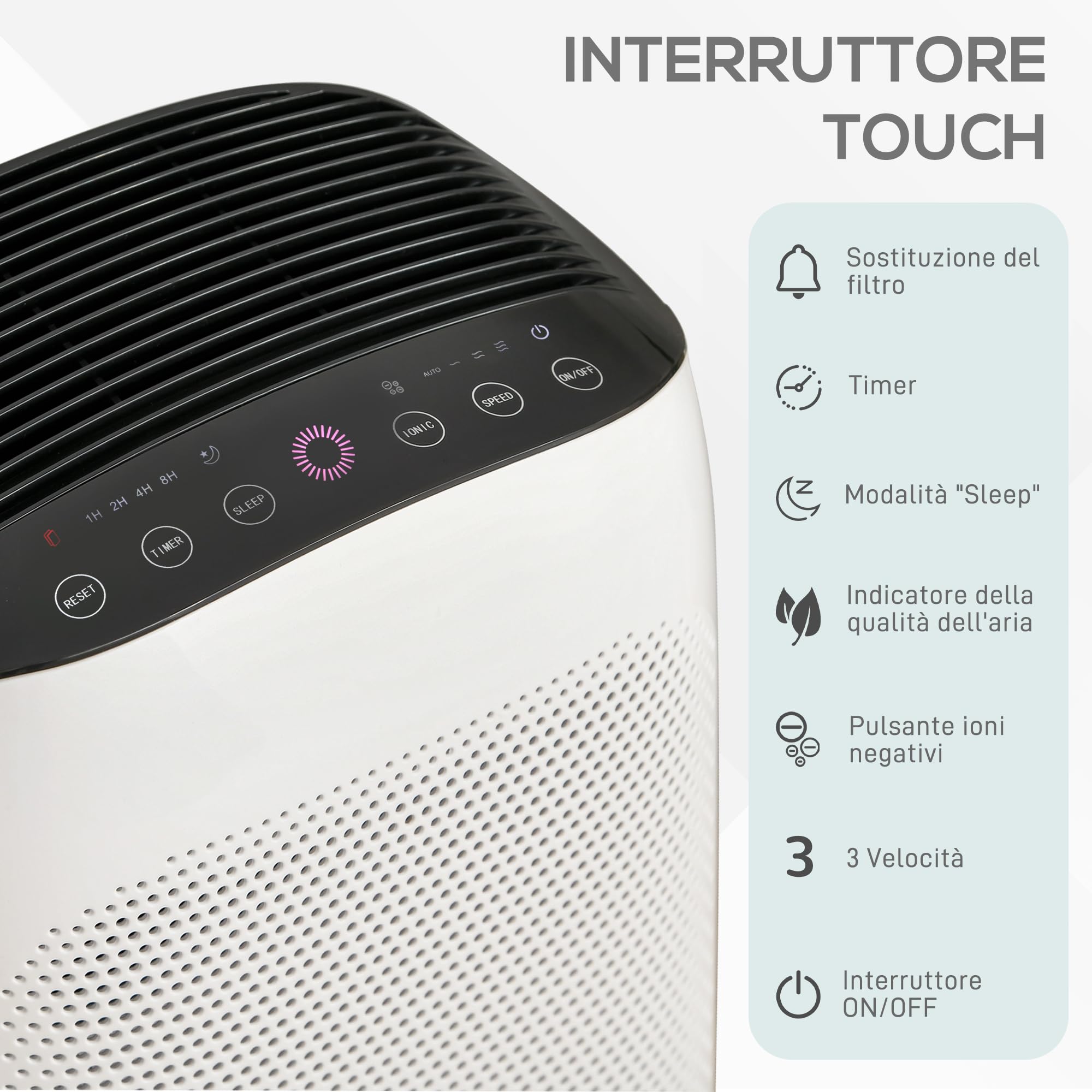 HOMCOM Purificador de Aire con Filtro HEPA de 3 Capas CADR 220 m³/h