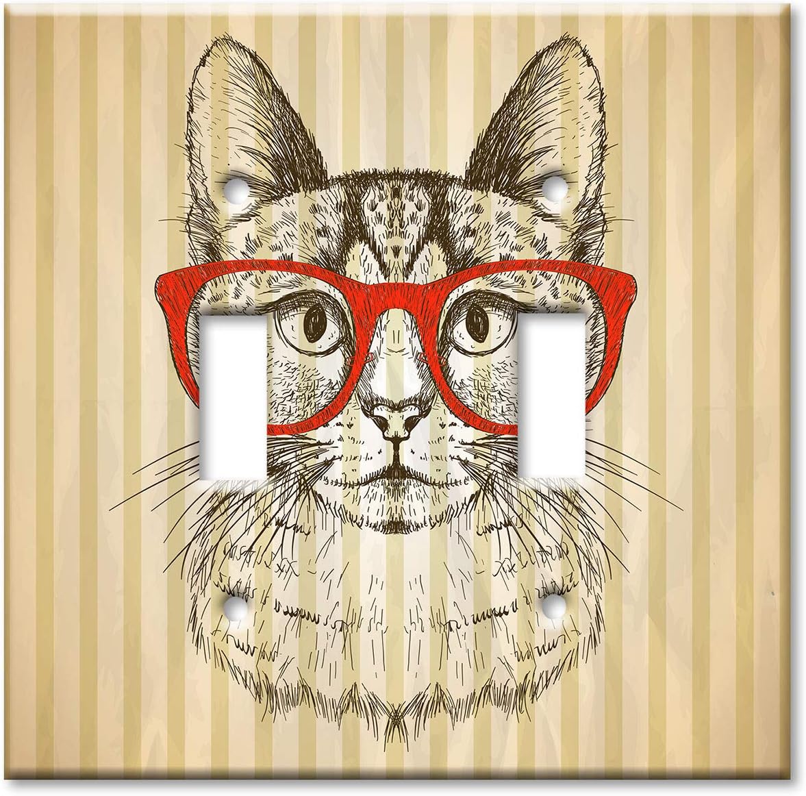 Art Plates - Double Gang Toggle Switch Plate - Decorative Metal Wall Plate - Vintage Cat - (Made in USA)