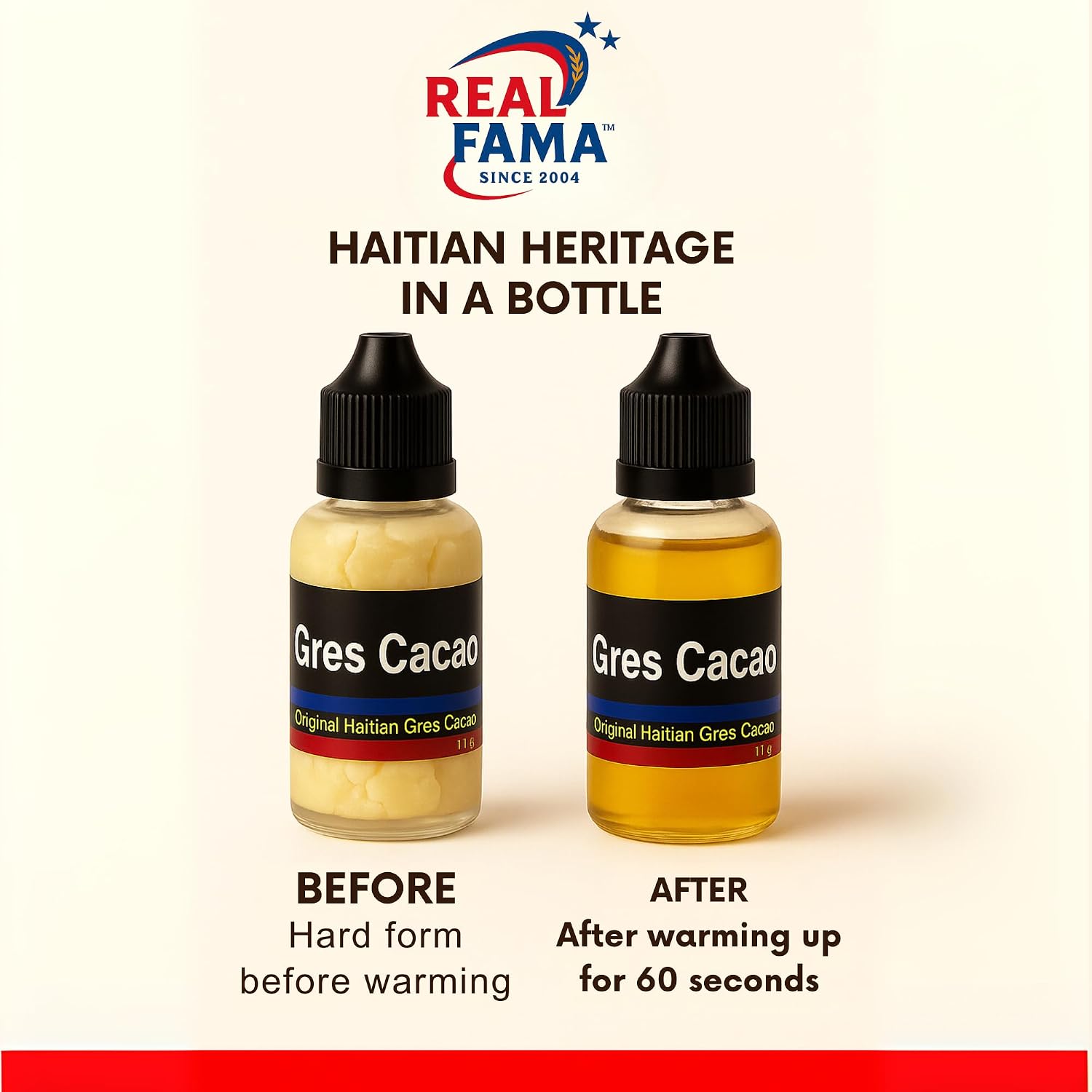 REAL FAMA Gres Cacao Oil 30ml Travel size Organic Haitian Cacao Oil bottle