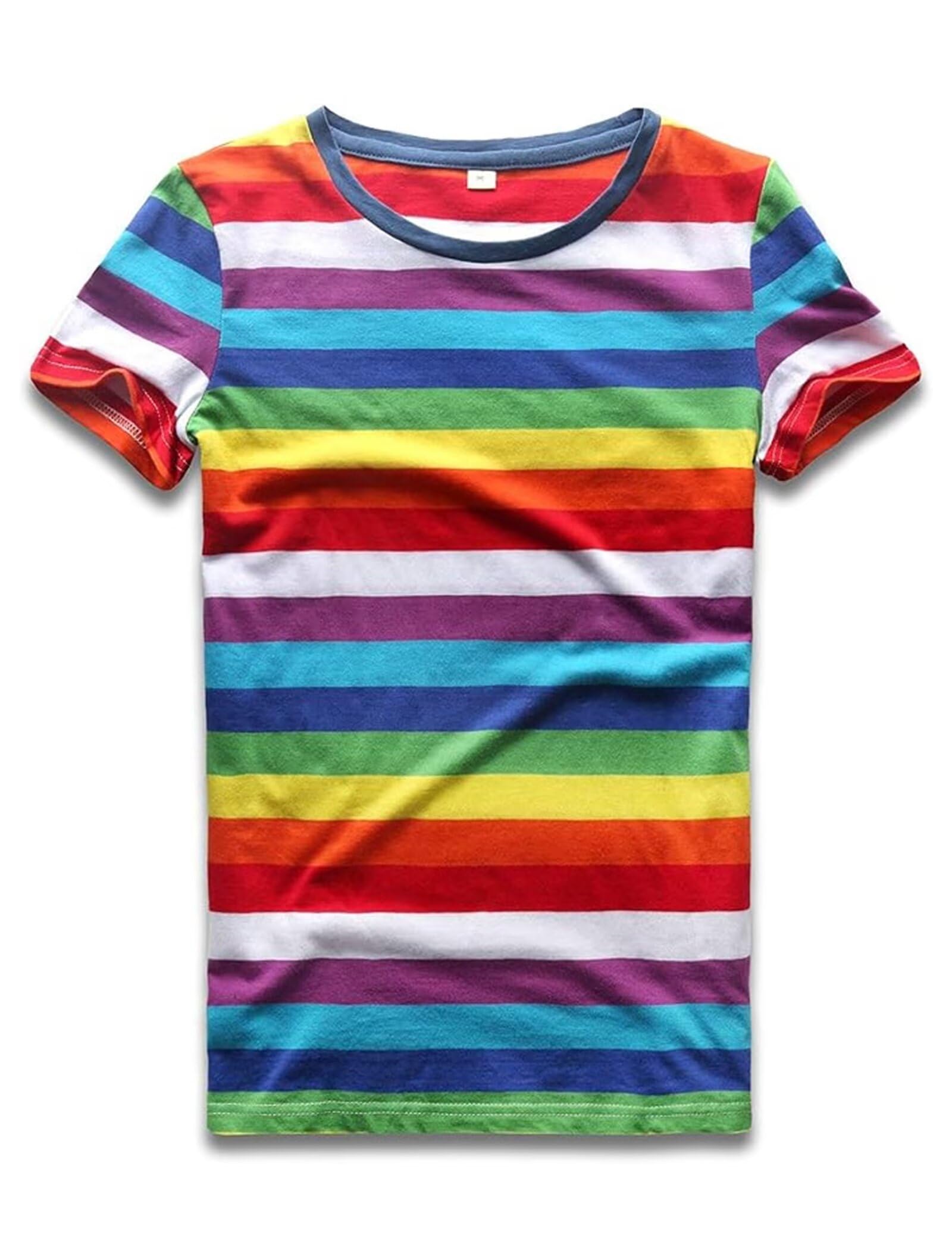 Rainbow T Shirt Women Striped Crew Neck Short Sleeve Stripes Tee Top Stripped