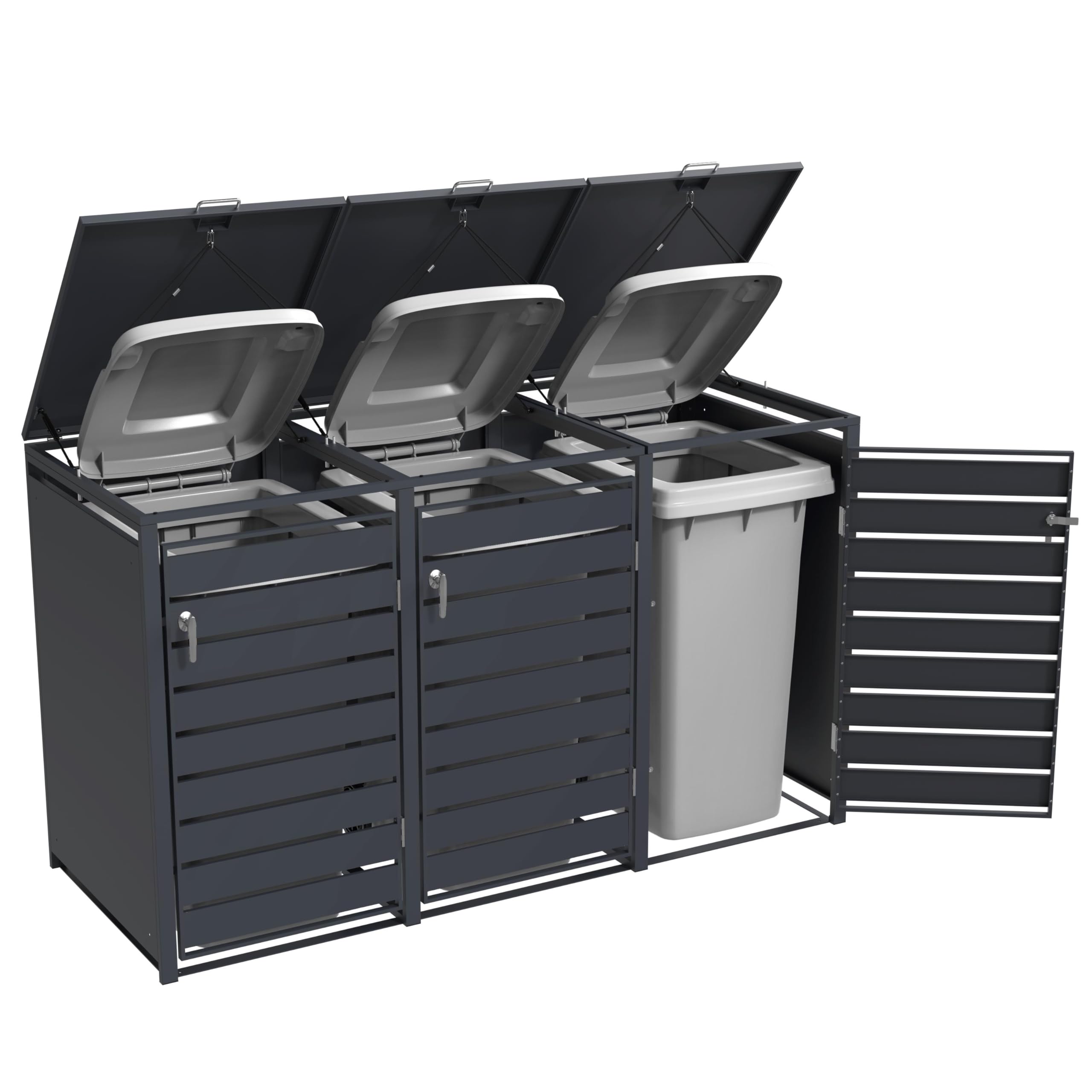 ESTEXO Mülltonnenbox Mülltonnenverkleidung mit Deckel Aufbewahrungsbox Müllbox Anthrazit (3 Türen)