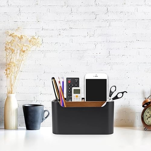 Miniatura 6 de Organizador de escritorio elegante y soporte para mando a distancia en negro - Mantén tu espacio de trabajo ordenado y organizado, almacenamiento