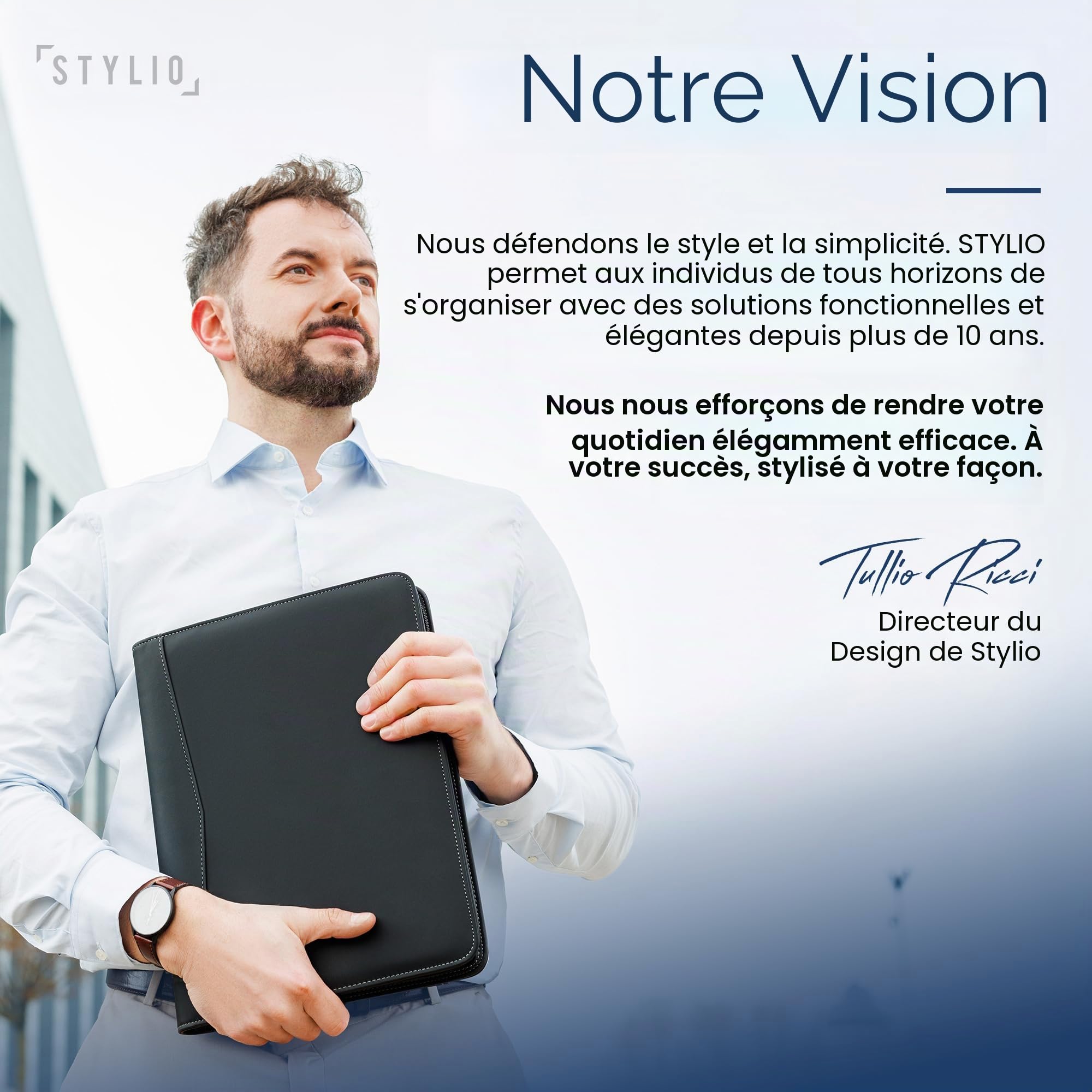 STYLIO Conférencier à fermeture éclair Format A4 Porte-documents pour iPad/tablette (jusqu'à 11") Téléphone et cartes de visite Étui en cuir vegan avec bloc-notes