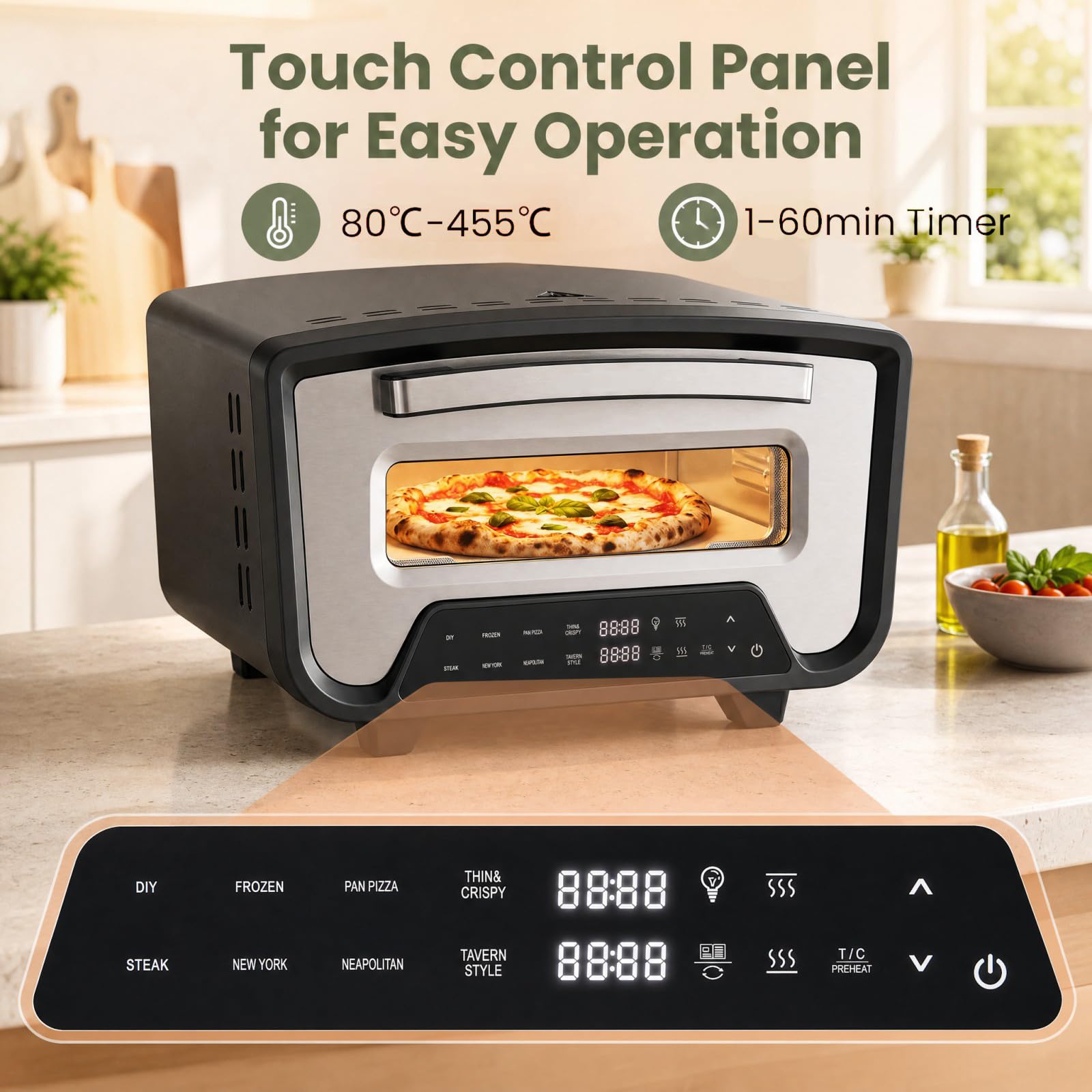 GIANTEX 1700W Forno Elettrico per Pizza da Interno con Pietra e Pala