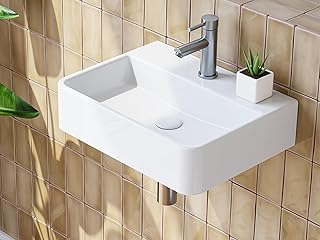 HOROW Waschbecken Gäste Wc Waschtisch, Aufsatzwaschbecken mit Hahnloch ohne Überlauf, Klein WaschschaleKeramik Weiss Rechteckig 38 x 26 cm, Handwaschbecken Klein Gäste WC
