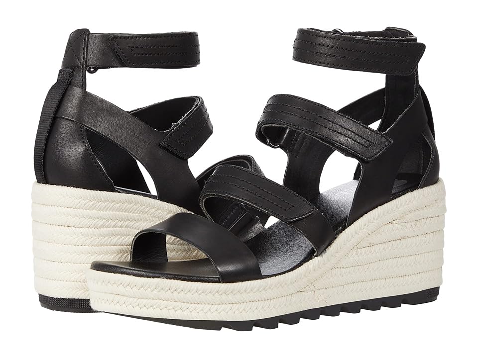 Size 7 SOREL Cameron Espadrille Wedge Sandal in Black/Chalk at Nordstrom,