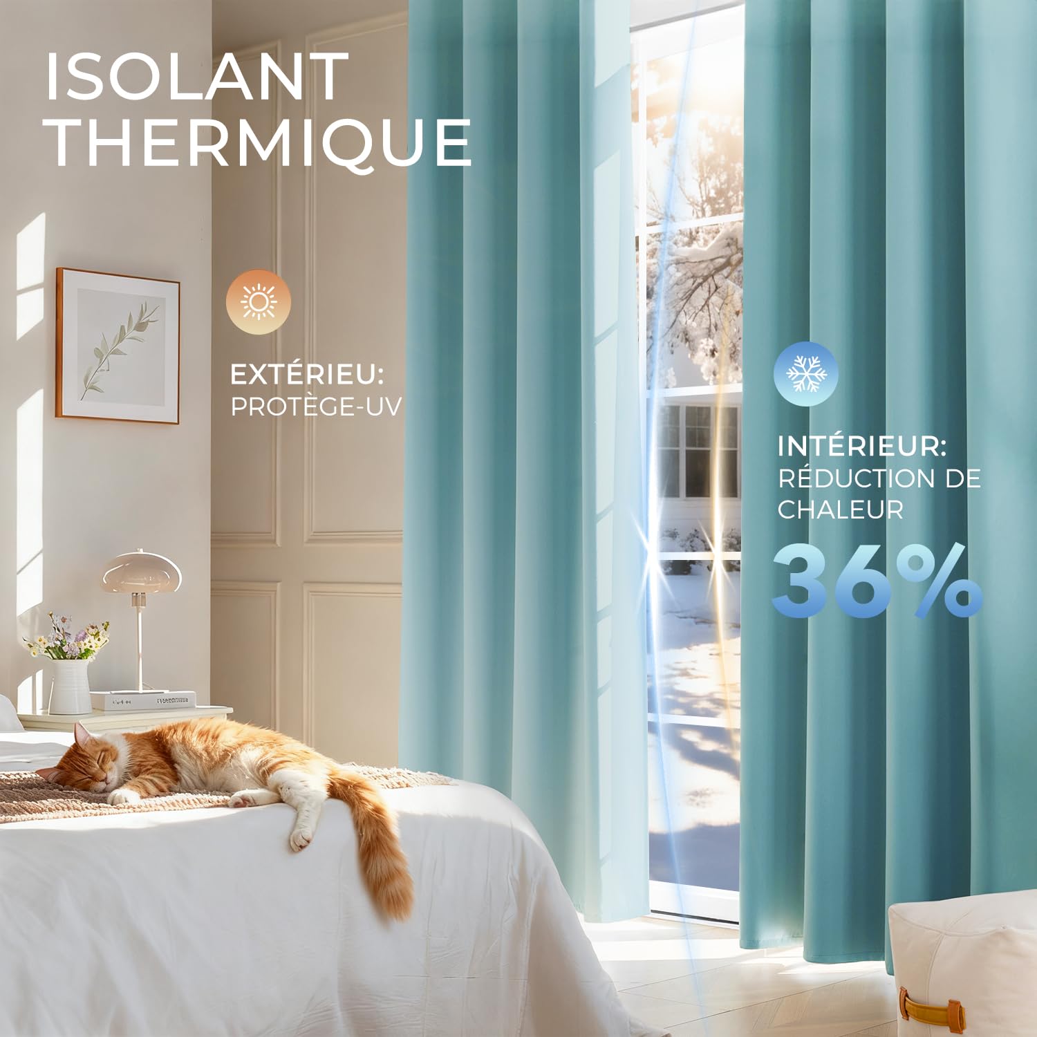 JIUZHEN Rideaux Occultants Rideau Thermique Isolant Anti Chaleur Lot de 2 Rideaux à Oeillets Isolation Lumiere Anti UV pour Chambre Maison Salon 140x245cm(LxH Blanc Girs