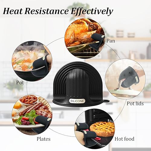 Miniatura 6 de Manoplas de horno de silicona y soportes para ollas para cocina, mini guantes resistentes al calor para hornear sartén, 1 par de guantes de horno