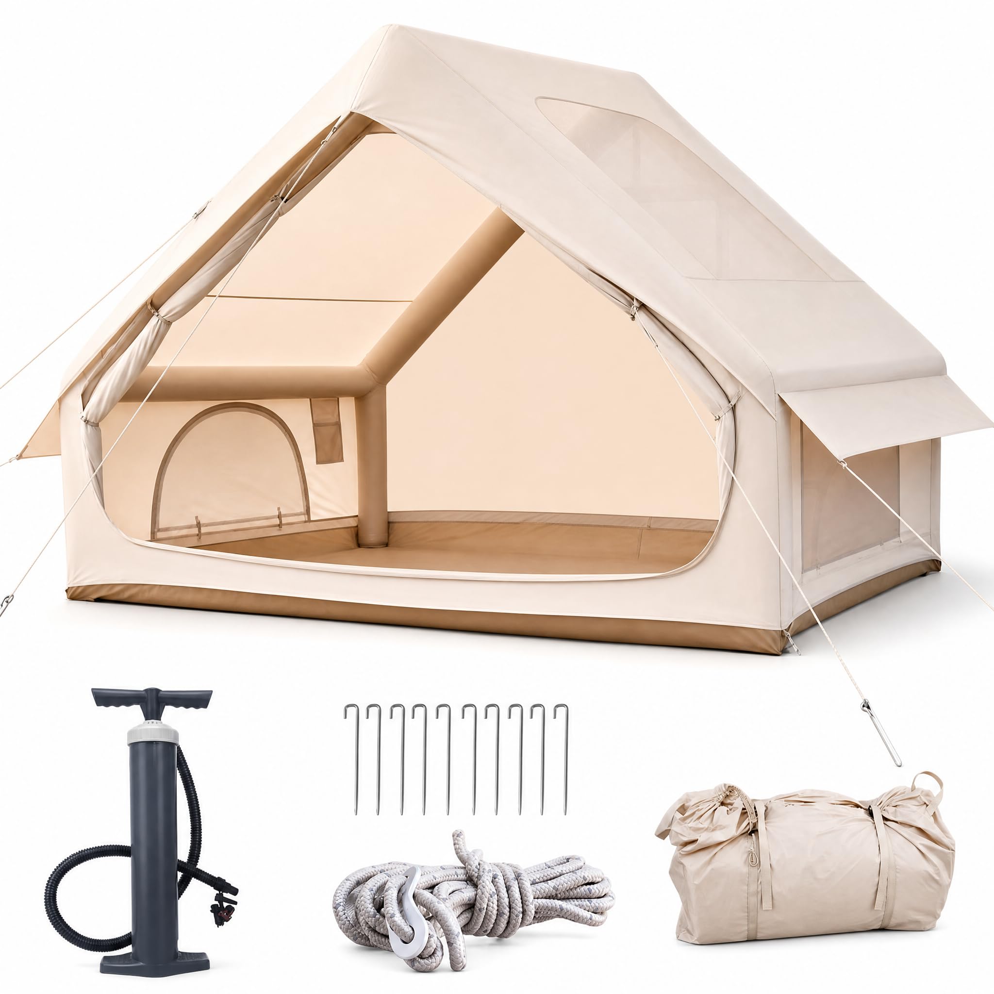 Tienda de campaña inflable con claraboya, tienda de campaña inflable para 2-4 personas con bomba de aire, tela Oxford impermeable para las estaciones, montaje rápido, tienda familiar