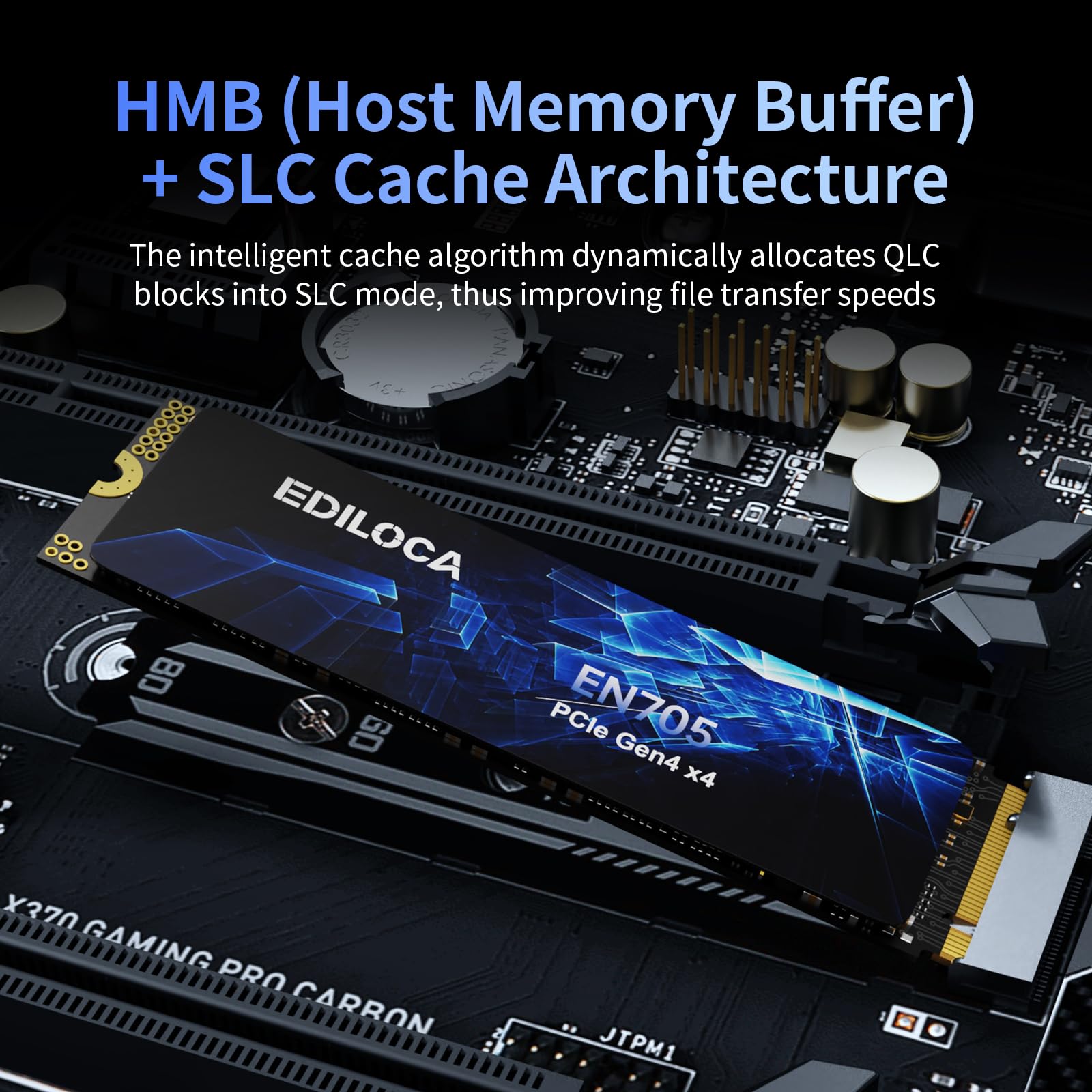 Ediloca EN705 SSD 4TB PCIe Gen4, NVMe M.2 2280, 3D NAND QLC, fino a 5000 MB/s, unità a stato solido interna, cache SLC dinamica, compatibile con PS5, laptop e PC desktop