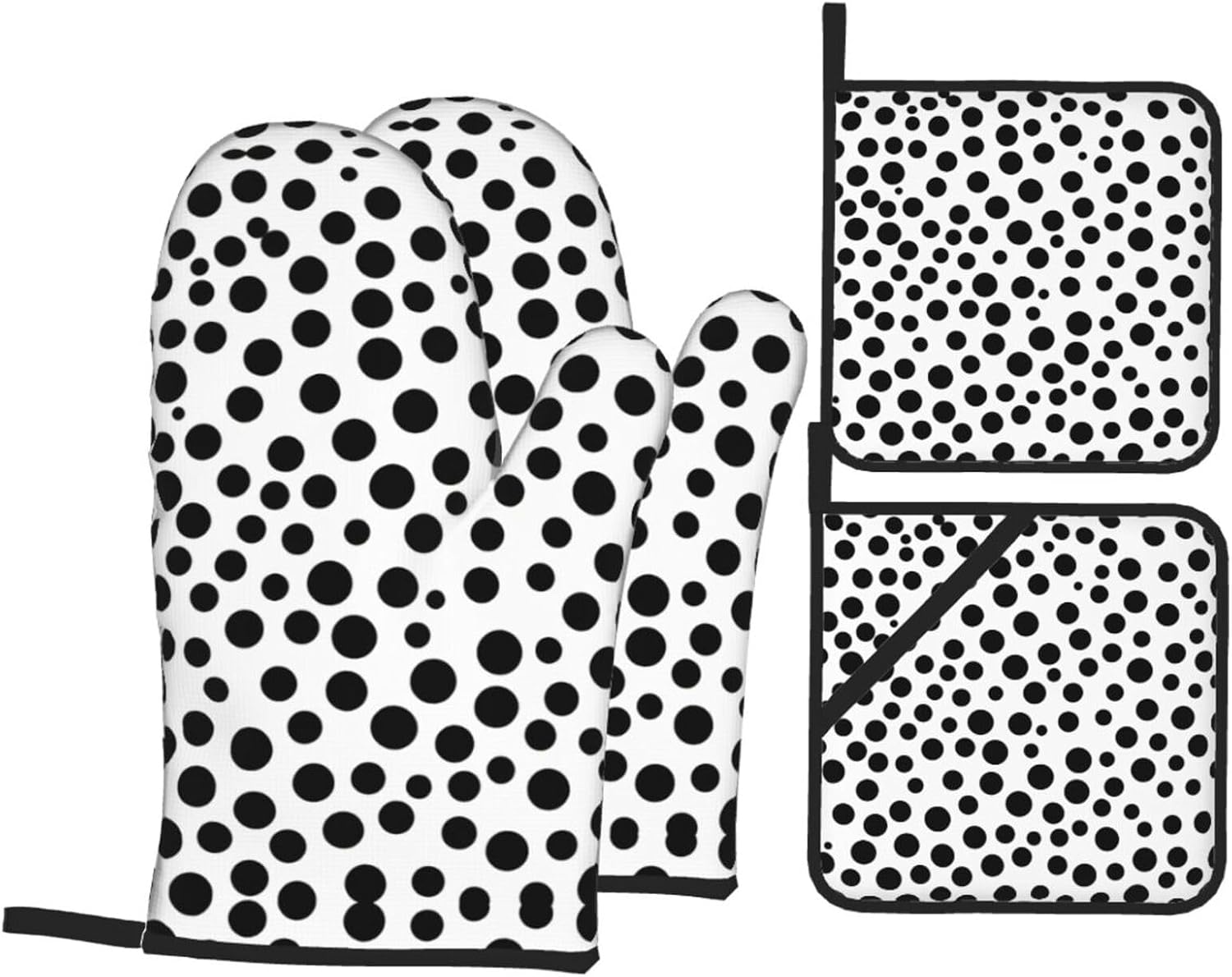 Black and White Polka Dot Prints Kitchen Covers: Waterproof Oven Layers for Safe Cooking & Easy Cleanup - 4 Piece Heat Protection Set