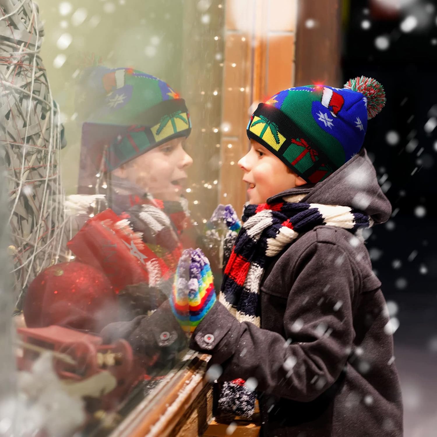 Geyoga 12 Pcs LED Christmas Sweater Hat Light up Xmas Beanie Knitted Cap Unisex Winter Hat, Lovely Style - Image 4