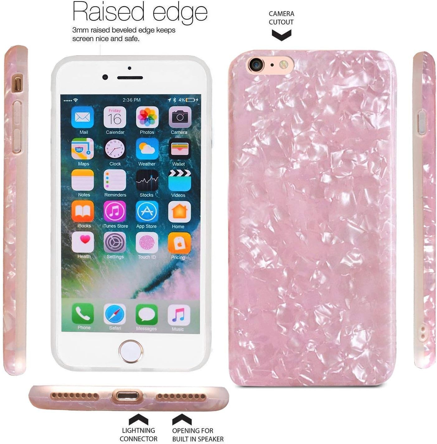 J.west iPhone 6S Case, iPhone 6 Case for Girls, Cute Luxury Sparkle Bling Crystal Clear Slim Flexiable Bumper Shockproof TPU Soft Rubber Silicone Back Cover Phone Case for iPhone 6 iPhone 6s 4.7 Pink