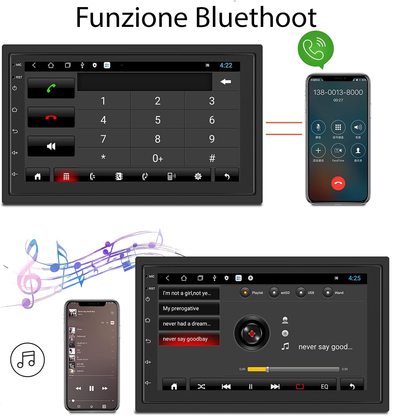 Autoradio 2 DIN 7 Pollici Android con GPS, WiFi, Bluetooth, Touch Screen – Stereo Auto Universale con Radio FM, Lettore MP5, USB, Mirror Link – 4GB RAM 64GB