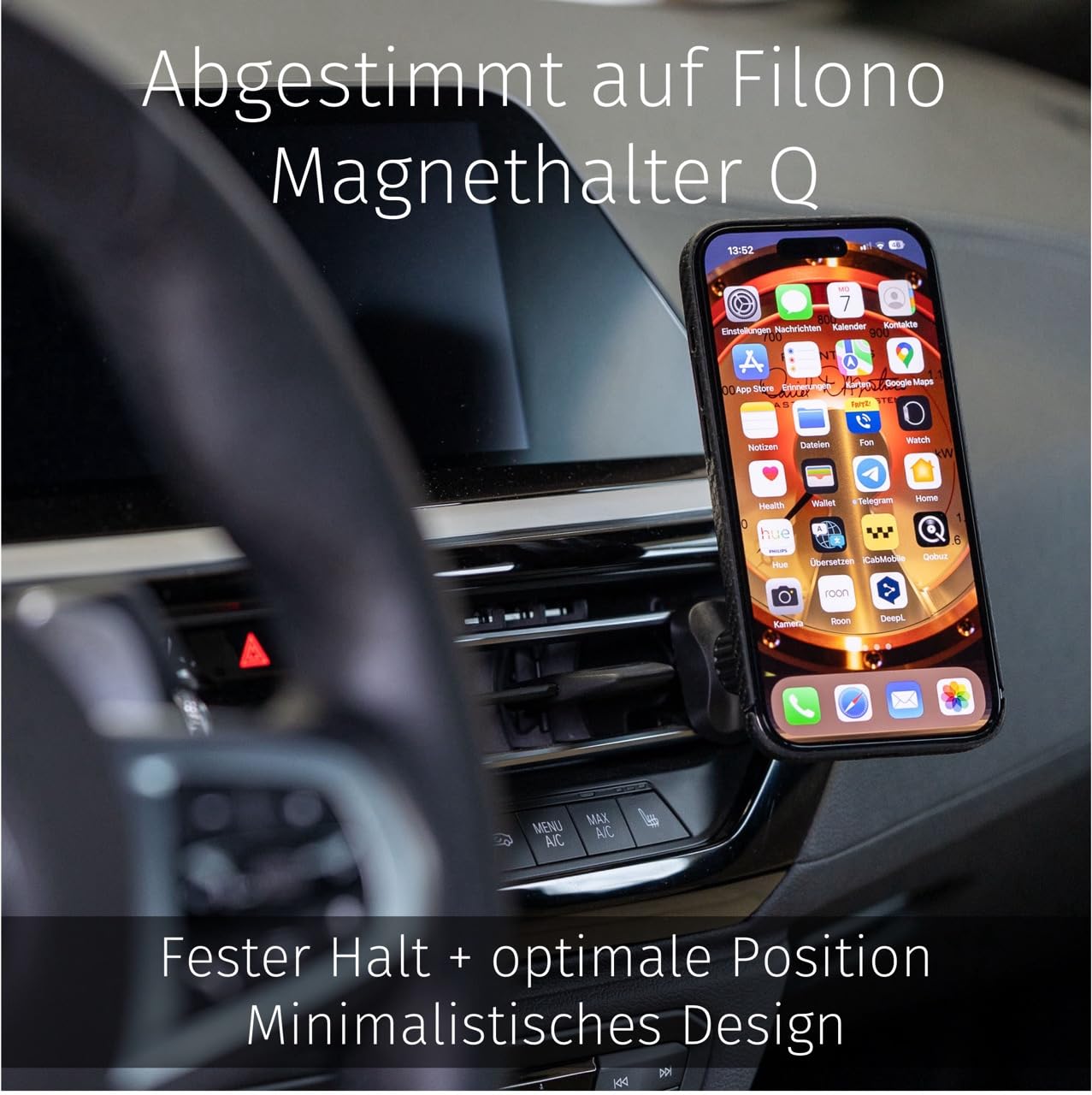 FILONO Carbon Hülle für iPhone 15 Pro Max | dünn | Made in Germany | mit Kamera-Schutz, Magnet-fixierbar | Hybrid Case