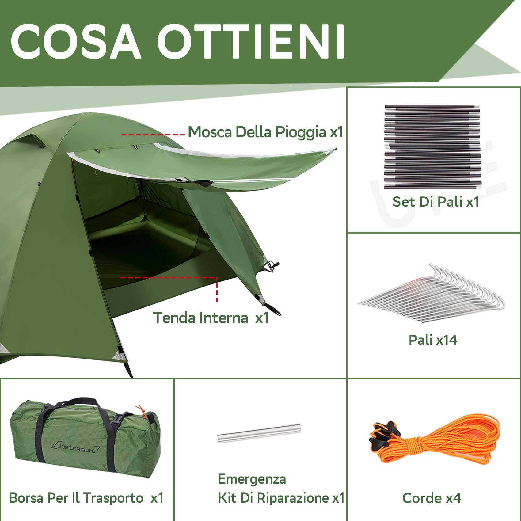 Clostnature Tenda da Campeggio per 2/3/4 Persone - Tenda da Esterno Impermeabile per 2/3/4 Uomo, Tenda da Trekking Ultraleggera, Tenda Compatta con Dimensioni ridotte, Gite in Spiaggia, Festival