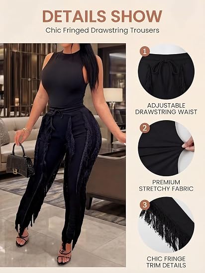 Fringe Leggings コーディネートSET Mセット Buy EDITCOZY Women Sexy Two Piece Outfit Fringe Pants Set Tassel