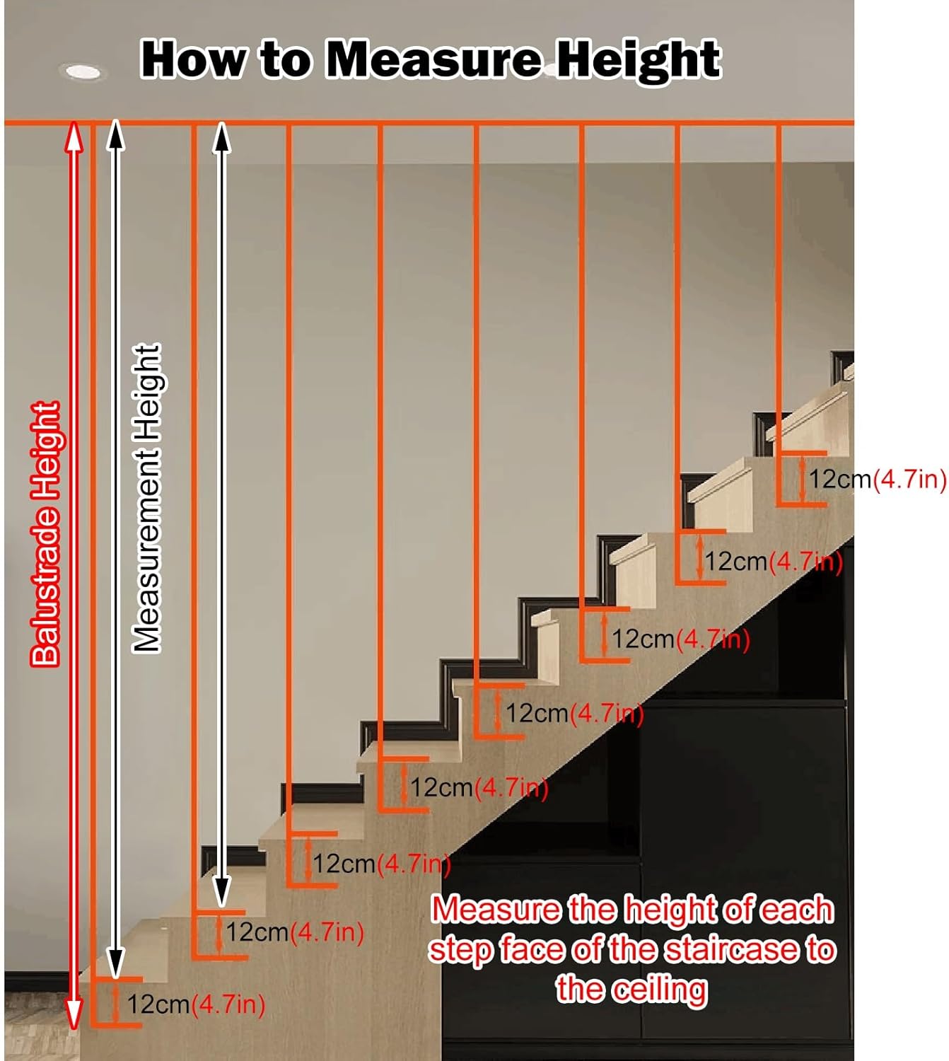 Side Mount Stair Baluster Black, 20 90 100 120 150 200 220 230 240 Height Wrought Iron Staircase Spindles for Internal Attic Steps, Handrail Railing Post/Column(Black A,20cm/7.9in/0.7ft)