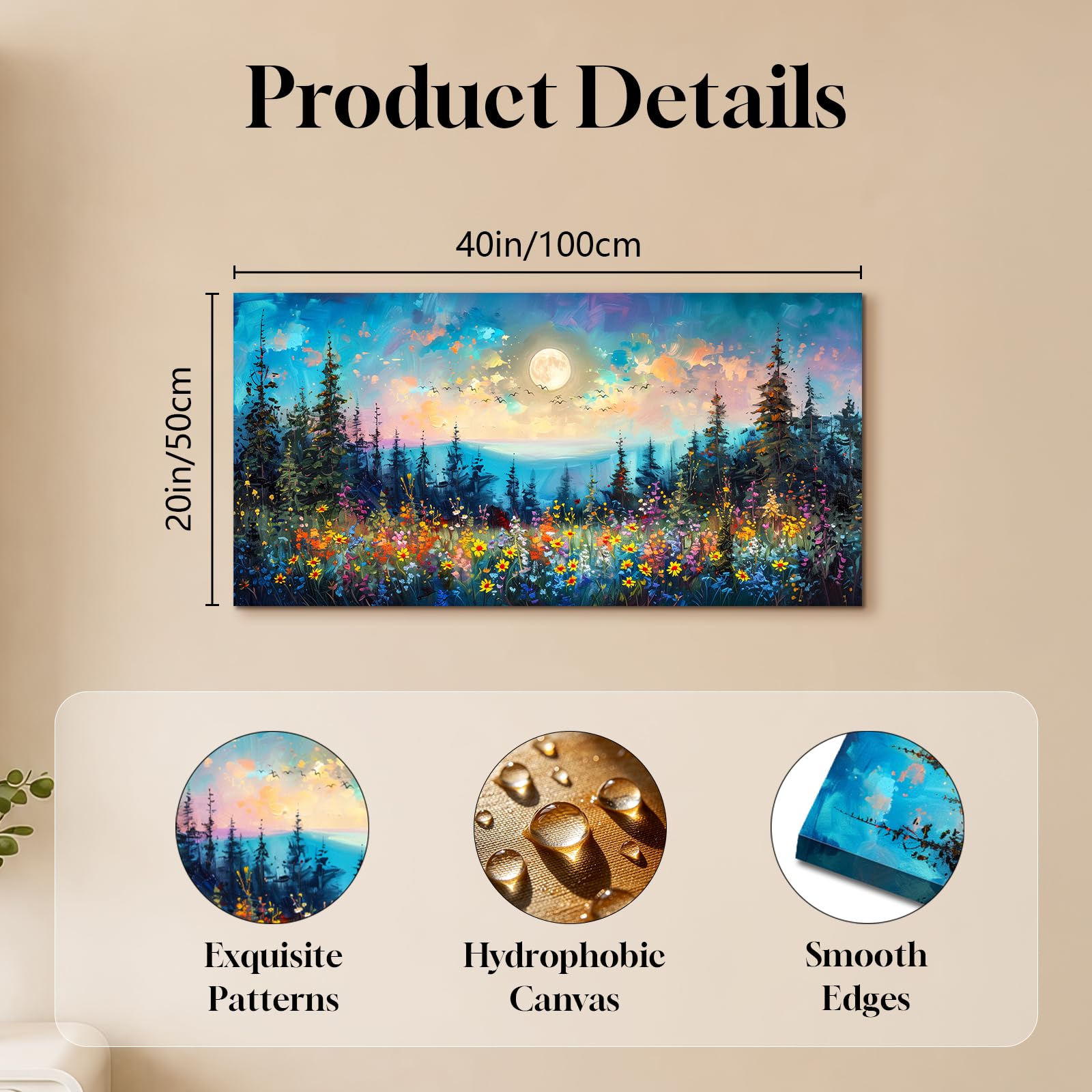 SERIMINO Wandbilder Wohnzimmer Groß, Bunte Landschaft Leinwand Bilder, Modern Wald GemäLde, Natürliche Aesthetic Wildblume Wanddekoration für Schlafzimmer Esszimmer Lobby Flur Büro 50x100 cm