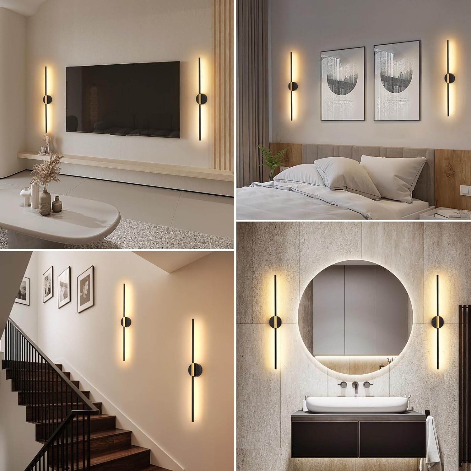 JOOSENLUX Battery Operated Wall Sconces Set of 2 – Gold & Black LED Wall Light, Dimmable, Remote‑Control, Adjustable Arm, Cordless Aluminum Modern Art Lamp