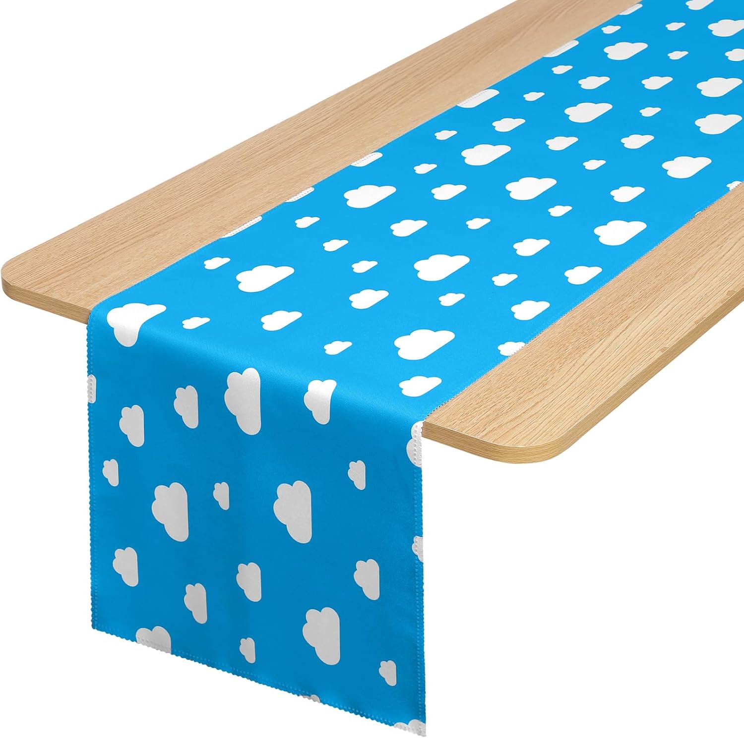 Oudain Cartoon Table Runner 13 x 72 Inch Blue Sky White Cloud Tablecloth Party Supplies Table Decor for Baby Shower Boy Girl Birthday Party Decorations(6 Pcs)
