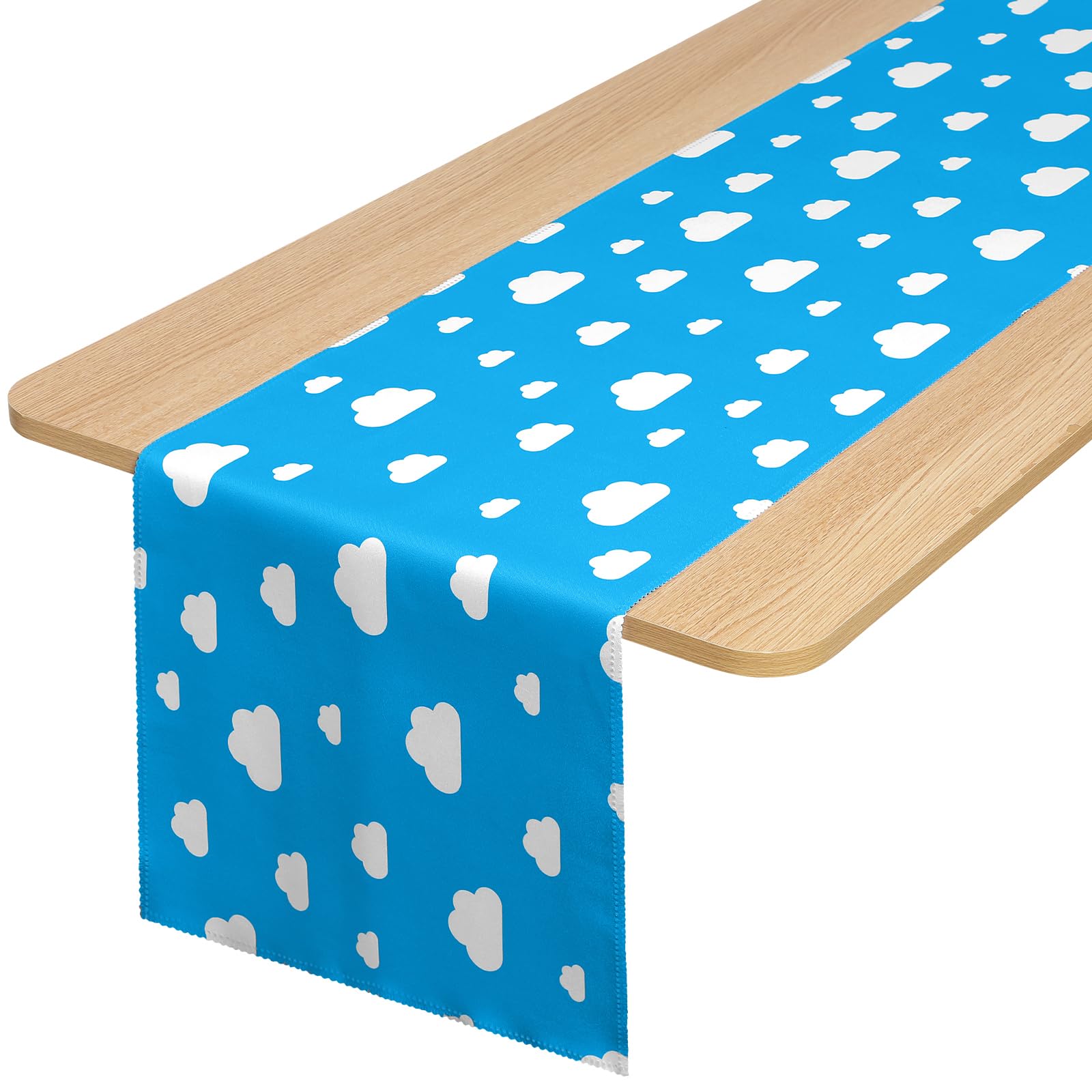 Oudain Cartoon Table Runner 13 x 72 Inch Blue Sky White Cloud Tablecloth Party Supplies Table Decor for Baby Shower Boy Girl Birthday Party