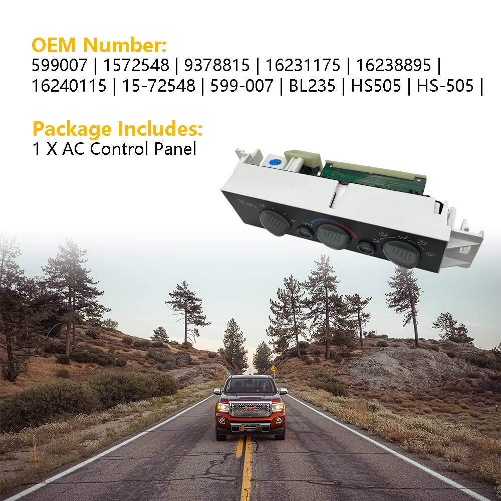 A/C Heater Control Panel w/o Rear Window Defogger | Fit for Cadillac Escalade, Chevy GMC C1500 C2500 C3500 C3500 K1500 K2500 K3500 Suburban Silverado 1500 Tahoe Yukon | OE#: 9378815, 15-72548, 599-007
