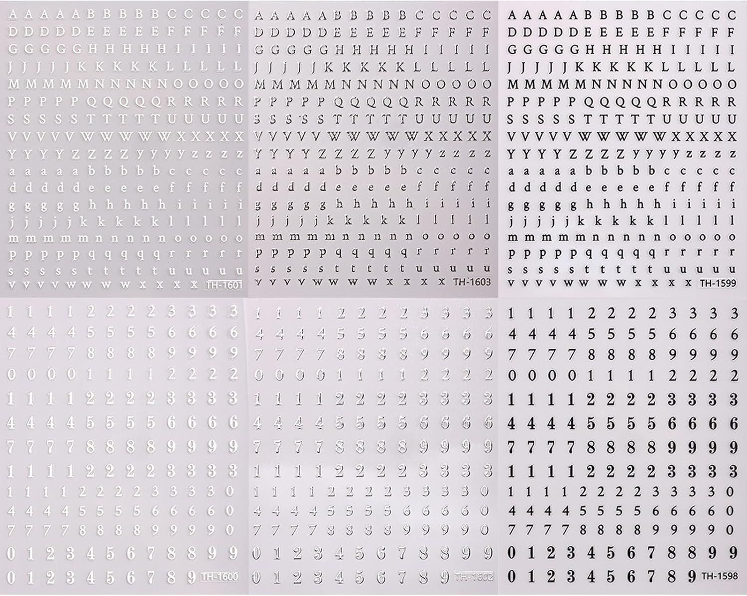 6 Sheets Number Alphabet Nail Stickers 3D Self Adhesive Nail Decals Black White Letter Numbers Y2K Style Nail Art Design Supplies English Character Nails Sticker for Women DIY Manicure Nail Decoration