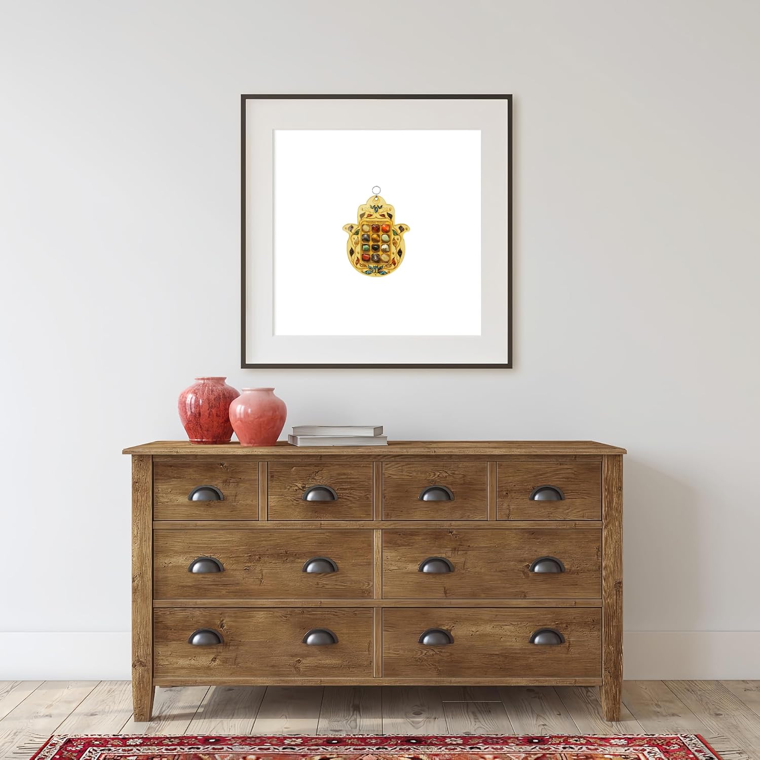 Large Wooden Hamsa Hand Good Luck 12 Tribes of Israel Simulated Gemstones Wall Decor - Made in Israel