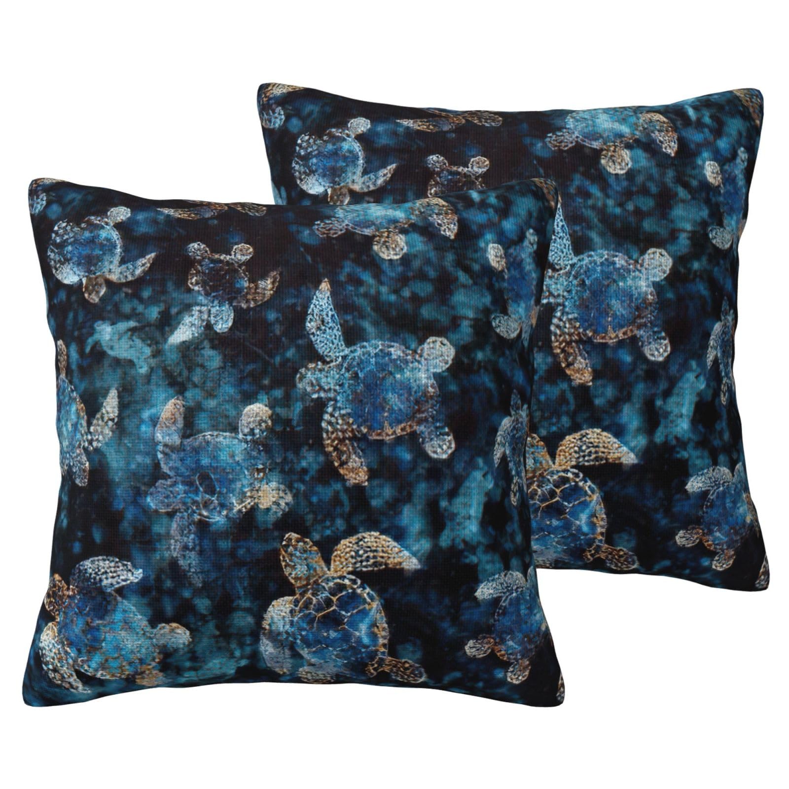 Housse de coussin lin tortue de mer décoration canapé lit lot de 2 taies carrées