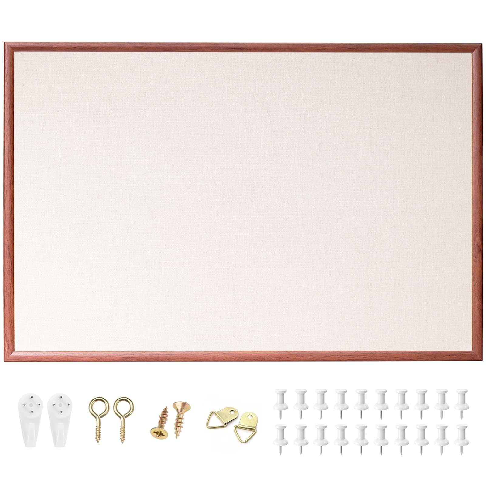 AMKIOKIO 24'' x 36'' Large Linen Bulletin Board, Cork Board for Walls, Walnut Wood Style Frame, Vision Board, Pin Wood, Ideal for Shool, Home and