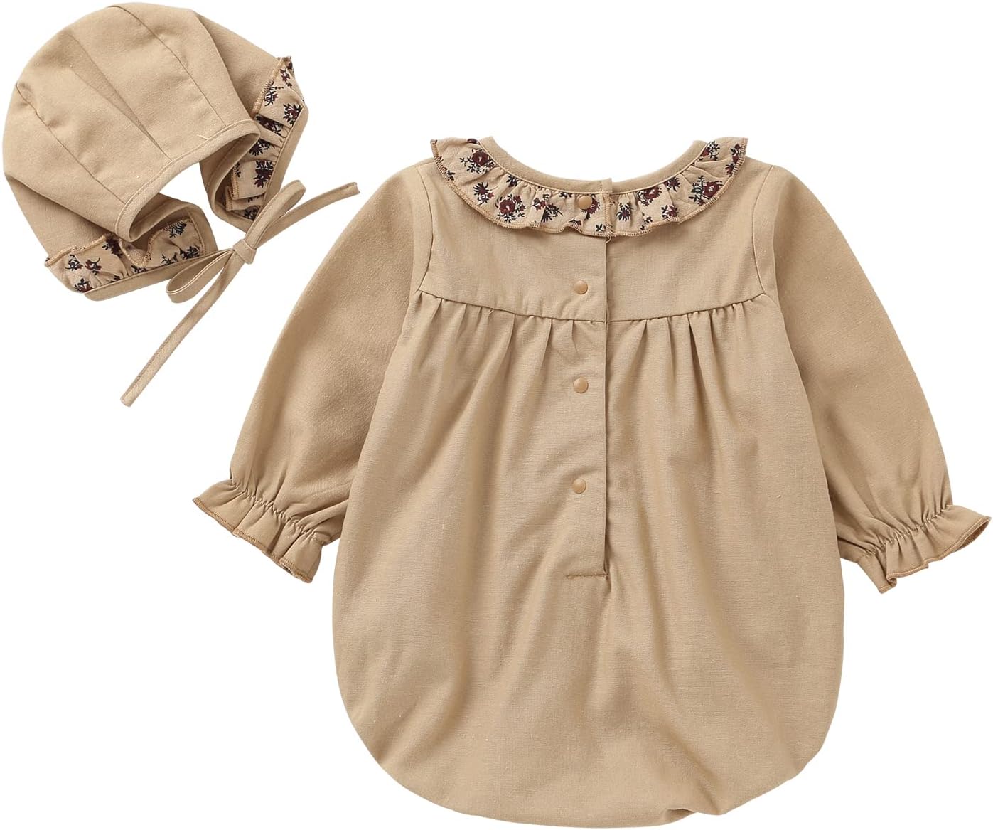 Baby Girl Long Sleeve Onesies Cotton Linen Bubble Romper Smocked Fall Outfits Clothes Size 3-24 Months