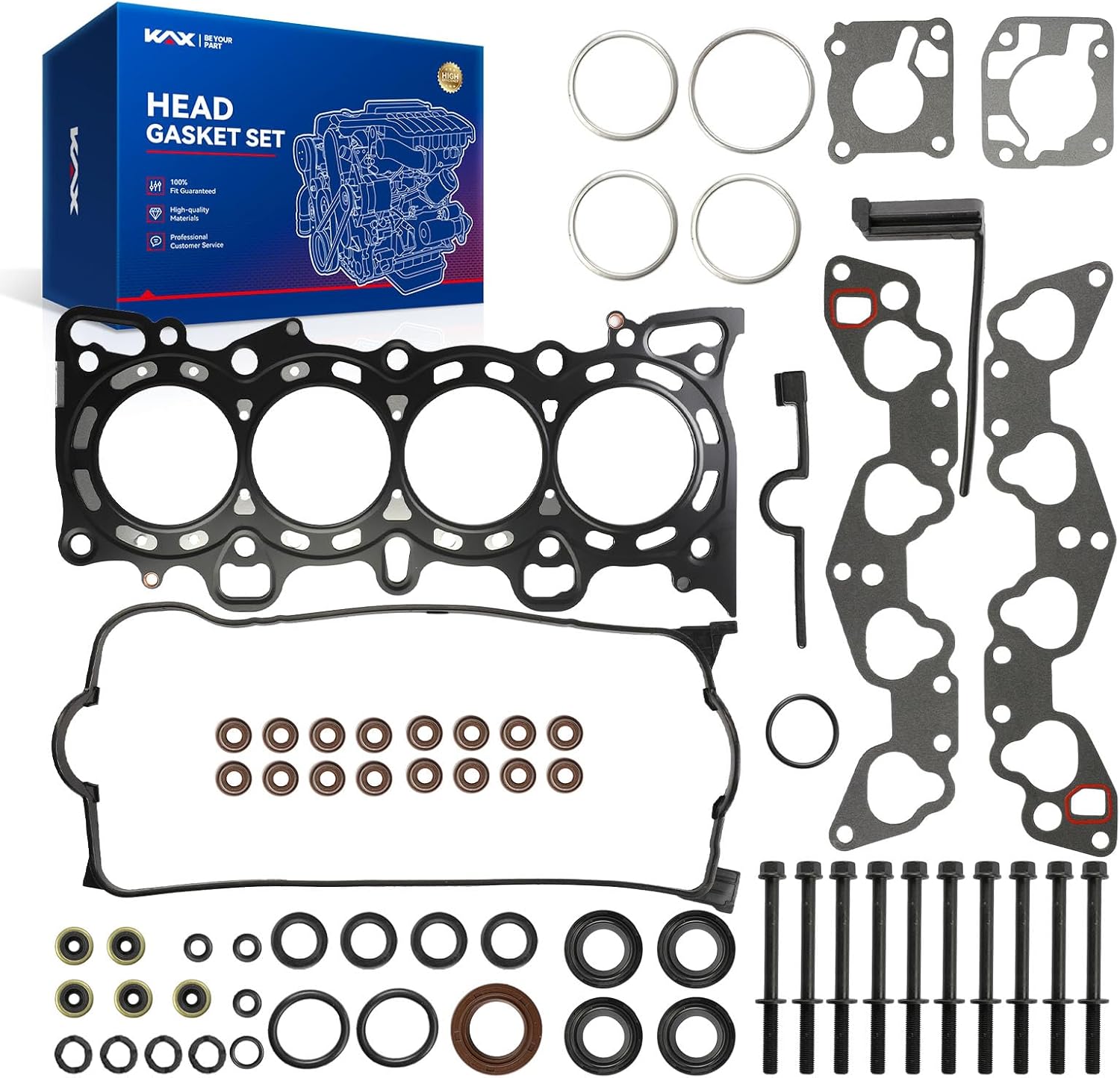 KAX Engine Cylinder Head Gasket Kit Fit for 1992-1995 Civic 1.6L, 1993-1995 Civic del Sol 1.6L D16Z6 Head Gasket Set OE HS9915PT