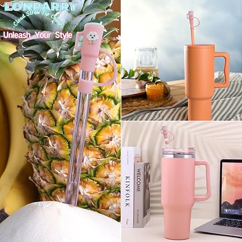 Miniatura 28 de Paquete de 4 tapas de popote para copa Stanley, funda de popote de silicona para popotes Stanley de 0.4 pulgadas/0.394 in, adornos de popote 2 tazas