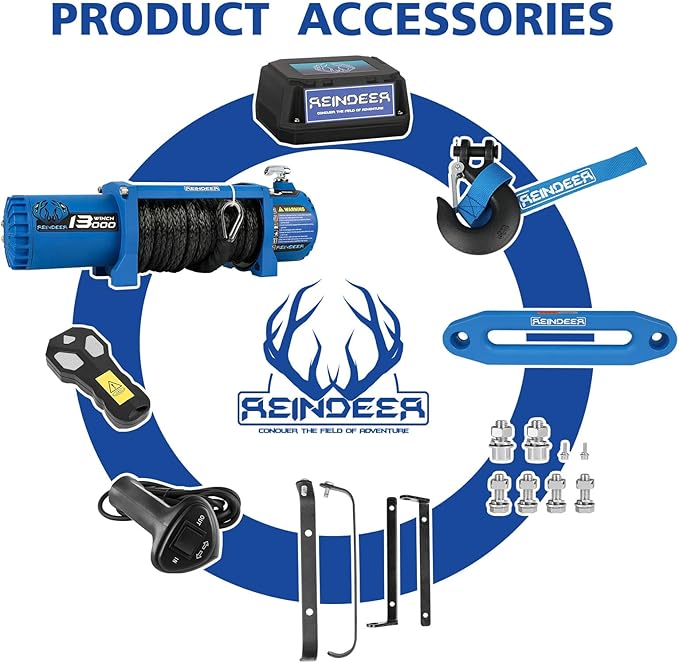 ReinDeer 12V Winch eléctrico 13000lb capacidad de carga multiusos resistente con cuerda sintética y remoto inalámbrico miniatura 5