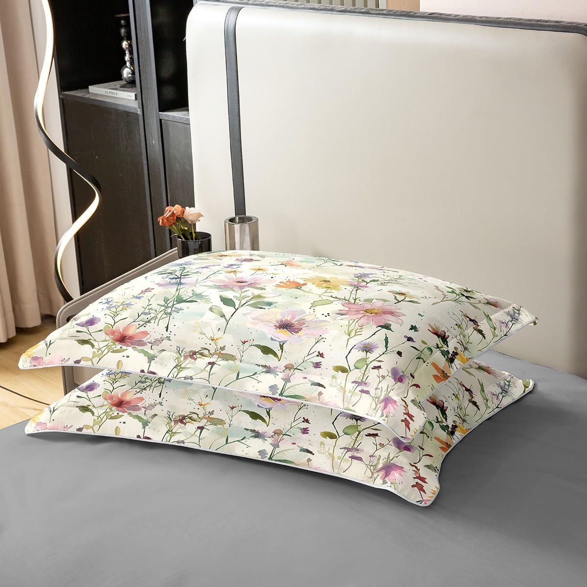 Erosebridal Floral 100% Cotton Duvet Cover Queen Size Watercolor Flowers Bedclothes for Kids Girls Women Oil Painting Aesthetic Light Yellow Comforter Cover Soft Comfy Bedding Set