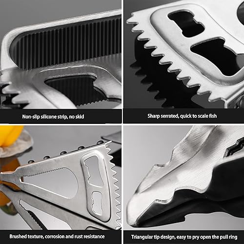 Miniatura 5 de Abridor de botellas de cerveza de acero inoxidable 6 en 1 tarro oral para manos débiles, raspador de escamas de pescado, destornillador, herramienta
