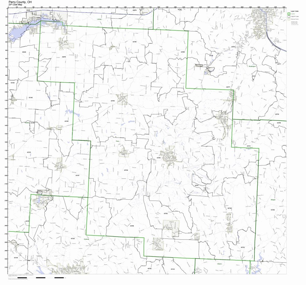Perry County, Ohio OH ZIP Code Map Not Laminated Office