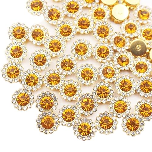 100 Pcs 12Mm Sew On Rhinestones Crystals Glass Metal Base Sewing Flower Claw Rhinestones For Clothes Shoes Earring Belt Crafts Sewing Accessories (16 Crystal Yellow) #TOP5