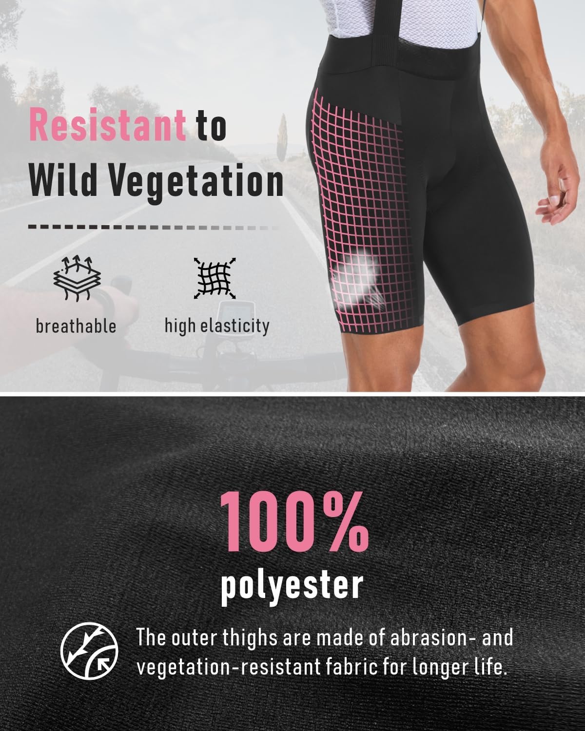 Przewalski Men's Mountain Bike Bib Shorts Pro Race 4D Padded Cycling Bib Shorts Bicycle Biking Tights Black - Image 3