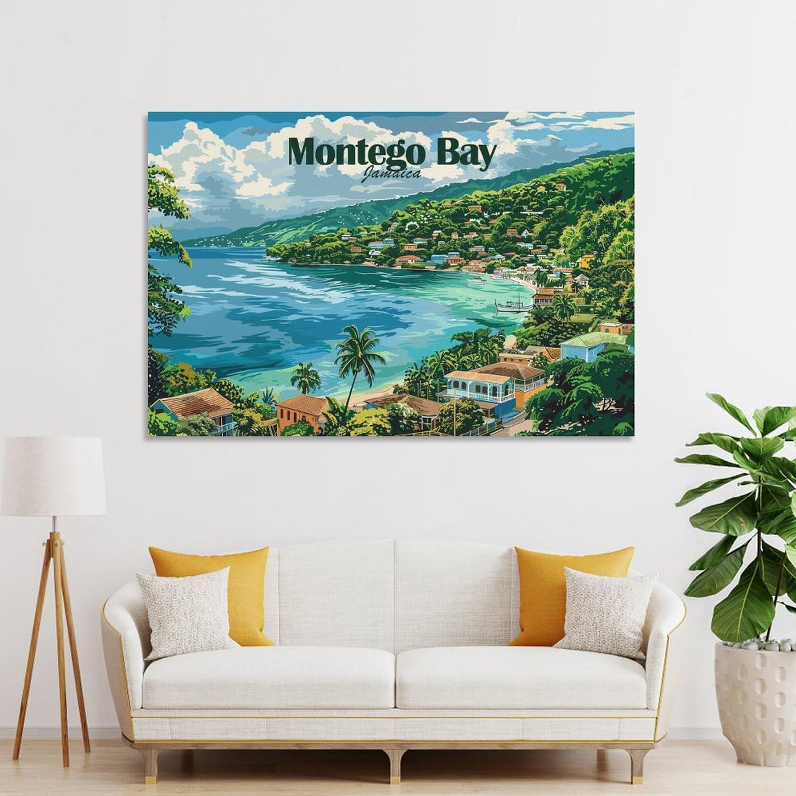Junmoney Unframe-Style-3-2 Canvas Wall Picture Montego Bay Jamaica, 20X30inch(50X75cm), For Bedroom, Lounge Or Dressing Area, Stylish Decor For A Restful Room Update