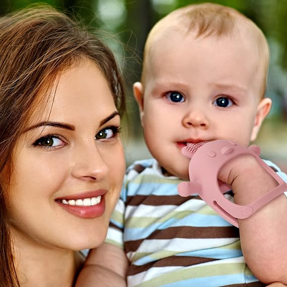 Socub Silicone Baby Teether Toys for Infants 3-6 6-12 Months, Beige | BPA Free Anti-Drop Silicone Mitten Teething Toy, Baby Chew Toys for Sucking Needs, Newborn Essentials & Baby Shower Gifts