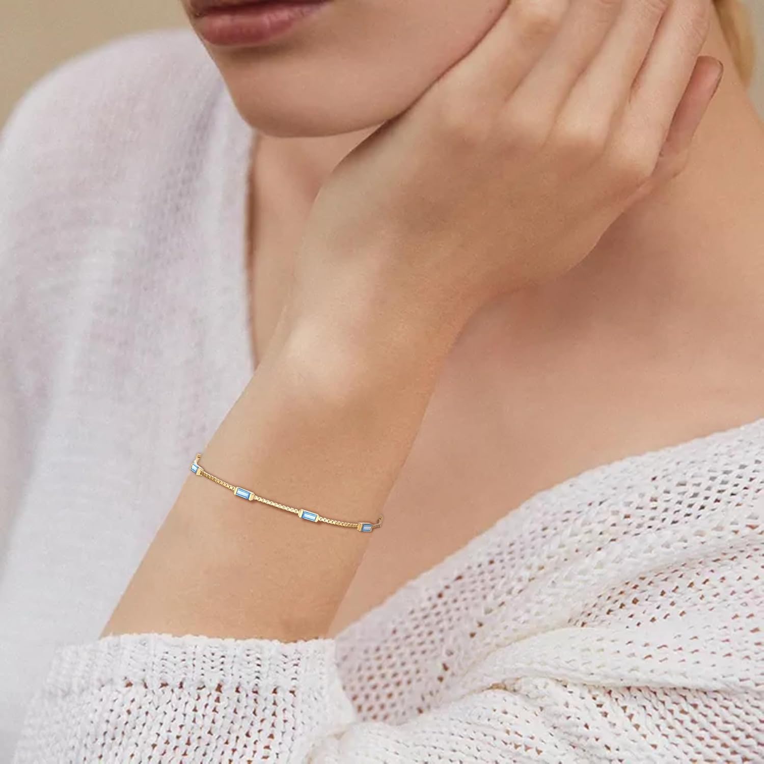 BriLove Dainty Gorgeous 925 Sterling Silver Birthstone Bracelets for Women,Six Emerald Cut Tennis Bracelet Birthday Prom Gifts Jewelry - Image 4