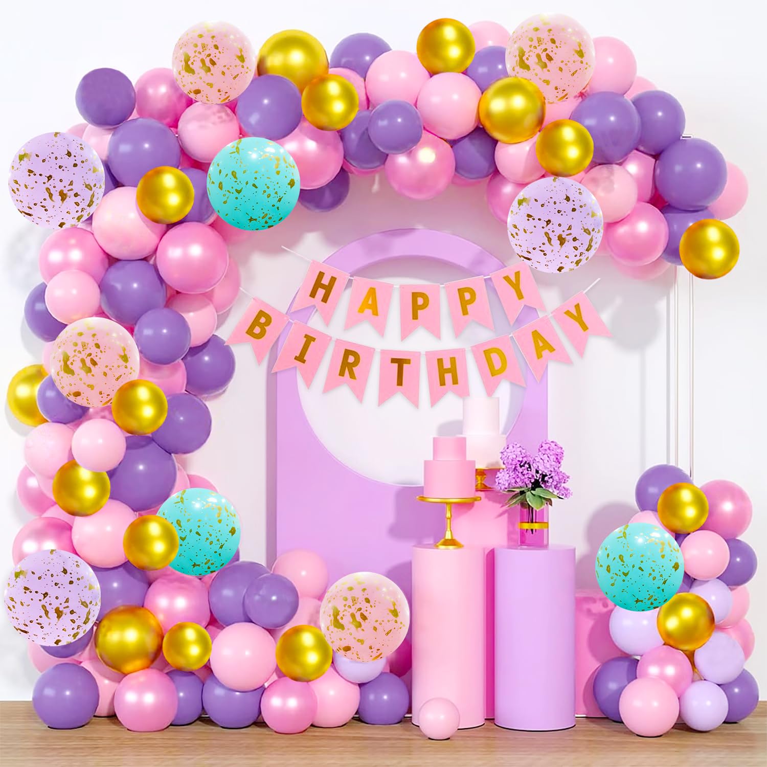 Party Propz Birthday Decoration Items For Girls-48Pcs Purple Theme Birthday Decoration Kit|Purple & Pink Balloons For Birthday|Multicolor Chrome Balloons |Birthday Decorations For Girl|
