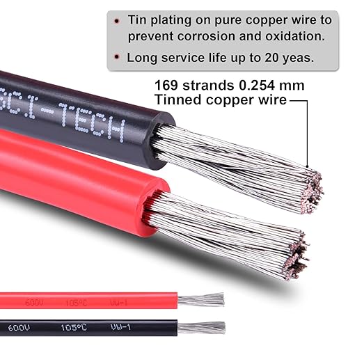 Miniatura 19 de Cable de calibre 2, cable de cobre estañado rojo y negro de 2 AWG para audio de automóvil, automóvil, remolque, cable marino