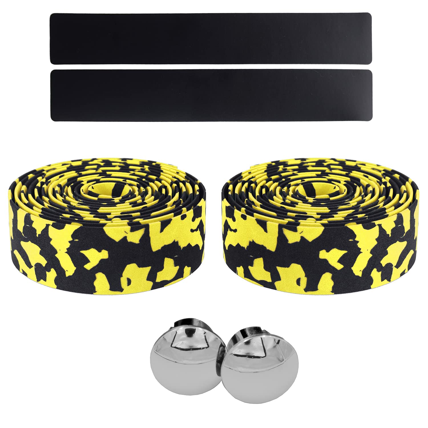 KINGOU Black & Yellow Camouflage EVA Road Bike Handlebar Tape with Bar Plugs - 2PCS Per Set image 5