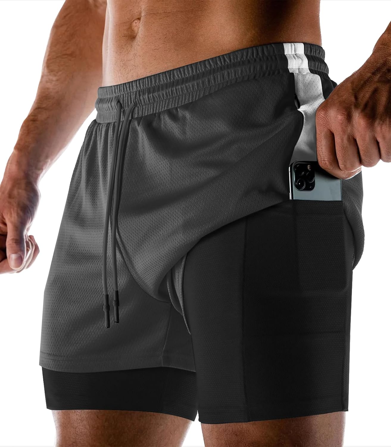 Aolesy Men’s 2 in 1 Running Shorts Quick Dry Gym Shorts 5″ Athletic Shorts Workout Shorts with Pockets